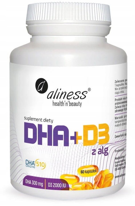 Aliness Omega DHA 300 mg z alg + D3 2000IU 60 kapsulek