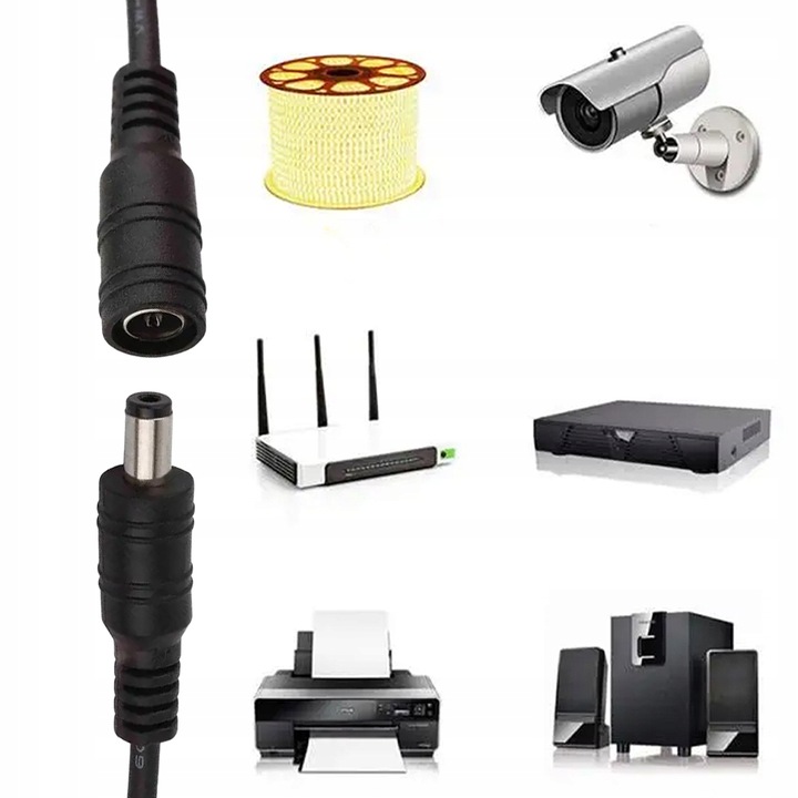 PRZEDŁUŻACZ ZASILANIA KABEL ZASILAJĄCY DO KAMER I LAMP PRZEWÓD DC 5M