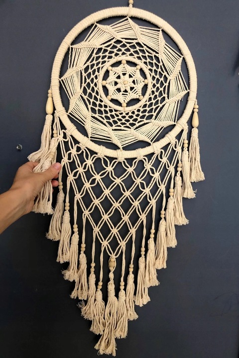 Makrama na Ścianę Boho Łapacz Snów Wiszący Ozdoba Ścienna ze Sznurka Duży