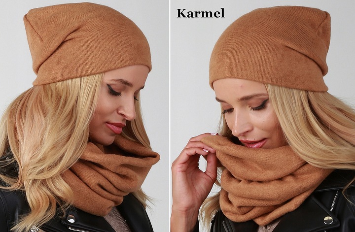 POLSKI Komplet CZAPKA + KOMIN Tunel Szal KOLORY Zestaw damski MODNY