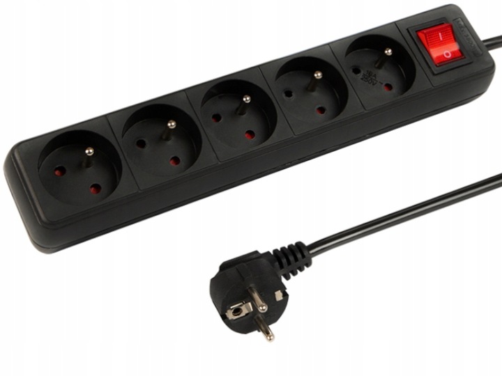 PRZEDŁUŻACZ LISTWA ZASILAJĄCA WŁĄCZNIK MOCNY GRUBY 10m 5 GNIAZD CZARNA