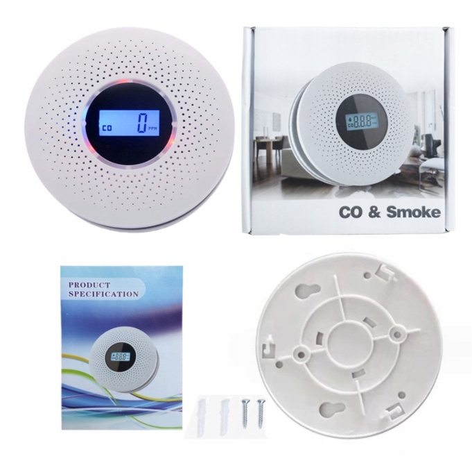 Bezprzewodowy Czujnik dymu i gazu CO czadu tlenku węgla 85dB alarm na