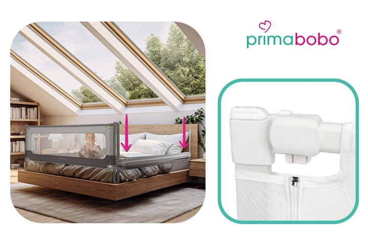 PRIMABOBO Barierka do łózka VELVO 140cm, osłona ochronna dla dzieci