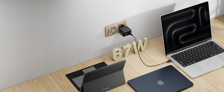 ŁADOWARKA USB C 3x USB 67W 65W TYP C UNIWERSALNA CZARNA + KABEL USB C 100W