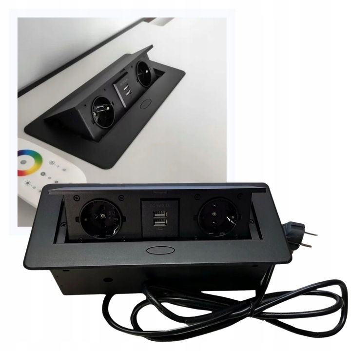 GNIAZDO CHOWANE W BLAT NABLATOWE + 2 USB CZARNE