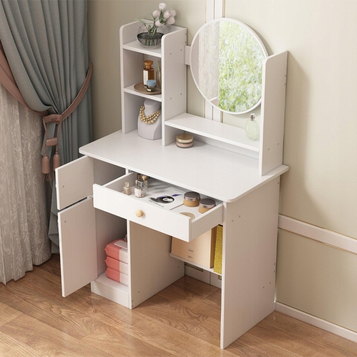 TOALETKA Z LUSTREM Z SZUFLADAMI BIAŁA DO MAKIJAŻU GLAMOUR STYL