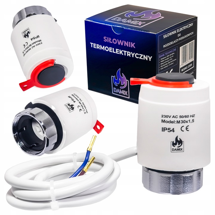 SIŁOWNIK TERMOELEKTRYCZNY DO ROZDZIELACZA ZAWORU GWINT M30 x 1,5 230V NC