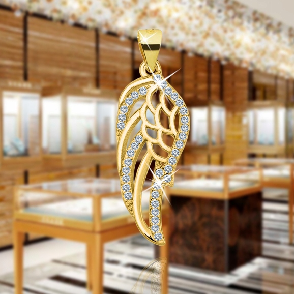 SREBRNY NASZYJNIK SKRZYDŁO ŁAŃCUSZEK Z ZAWIESZKĄ DAMSKI SREBRO POZŁACANE