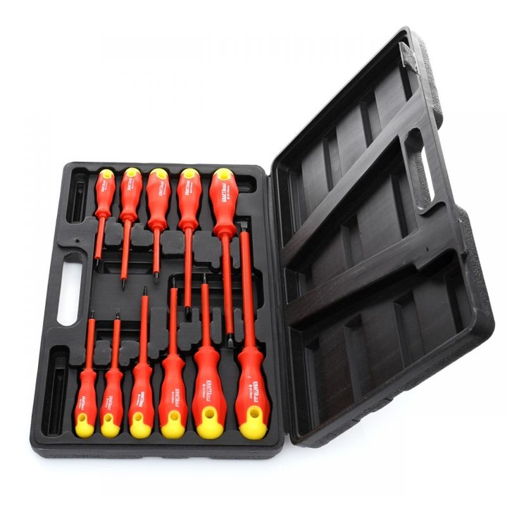 WKRĘTAKI ŚRUBOKRĘTY IZOLOWANE 11 ELEMENTÓW + WALIZKA RĄCZKA SOFT GRIP