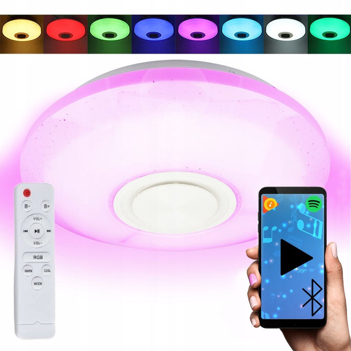 Lampa plafon LED RGB GŁOŚNIK Bluetooth 60w + PILOT