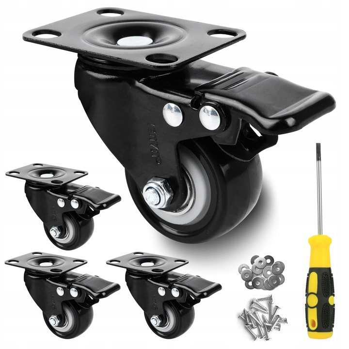 4× ZESTAW JEZDNY KÓŁKA OBROTOWE GUMOWE KOŁA ŁOŻYSKOWANE MEBLOWE 50mm