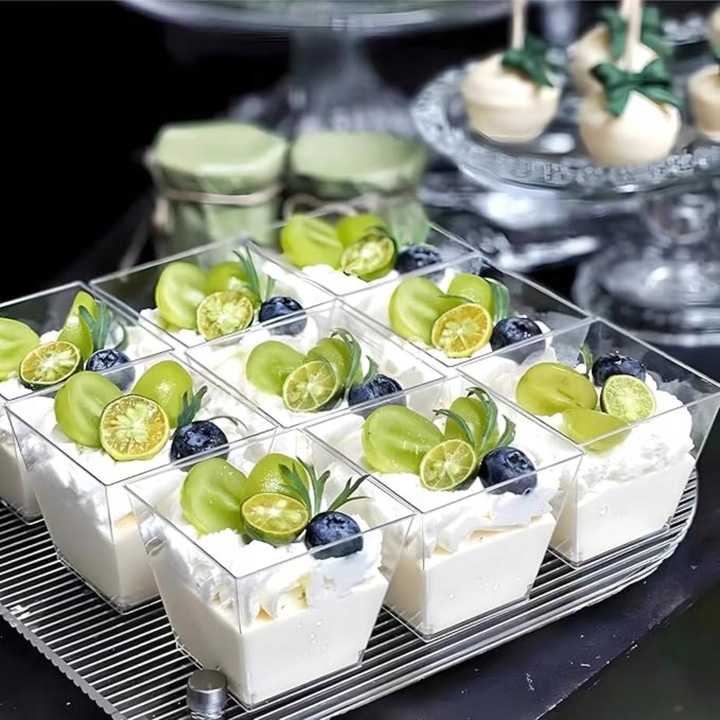 PUCHARKI KWADRATOWE DO DESERÓW 120ml 50szt NA PRZEKĄSKI DESERY POJEMNIKI