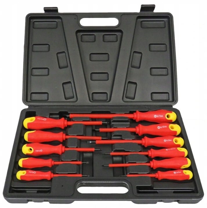 WKRĘTAKI ŚRUBOKRĘTY IZOLOWANE 11 ELEMENTÓW + WALIZKA RĄCZKA SOFT GRIP