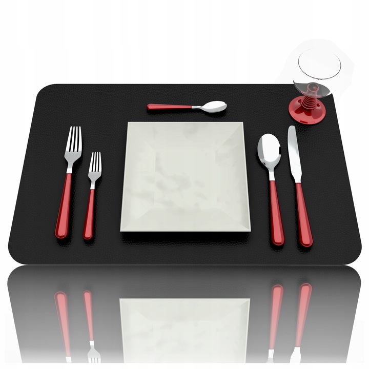 ZESTAW 4X PODKŁADKA STÓŁ TALERZ CZARNA SKÓRA 45x30