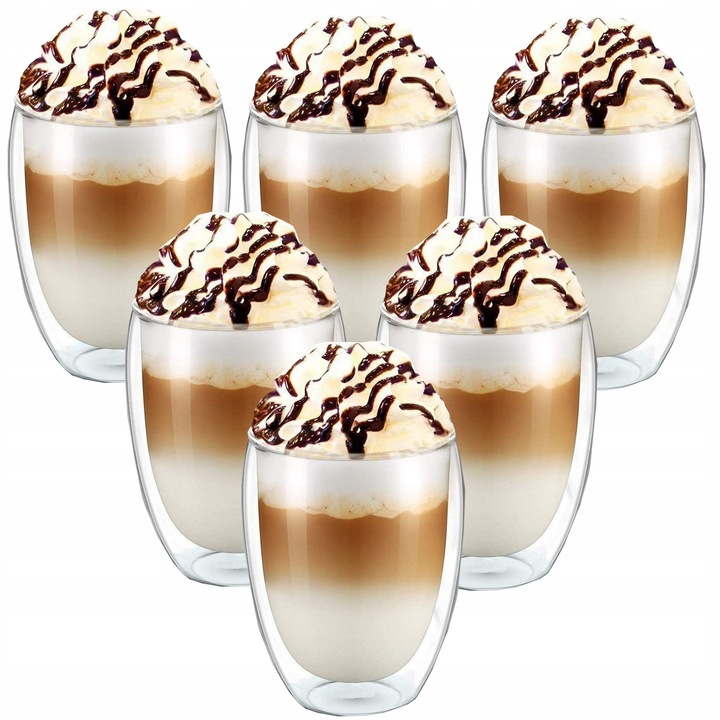 6x SZKLANKI TERMICZNE DO KAWY LATTE DRINKÓW 350ml ATESTOWANE