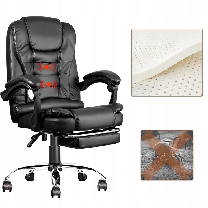 FOTEL BIUROWY OBROTOWY SKÓRZANY ERGONOMICZNY LC08 z MASAŻEM i