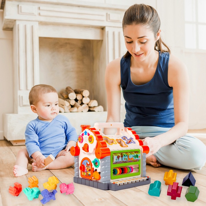 MULTIDOMEK DOMEK INTERAKTYWNY SORTER KLOCKI PIANINKO ZWIERZĄTKA DLA DZIECI