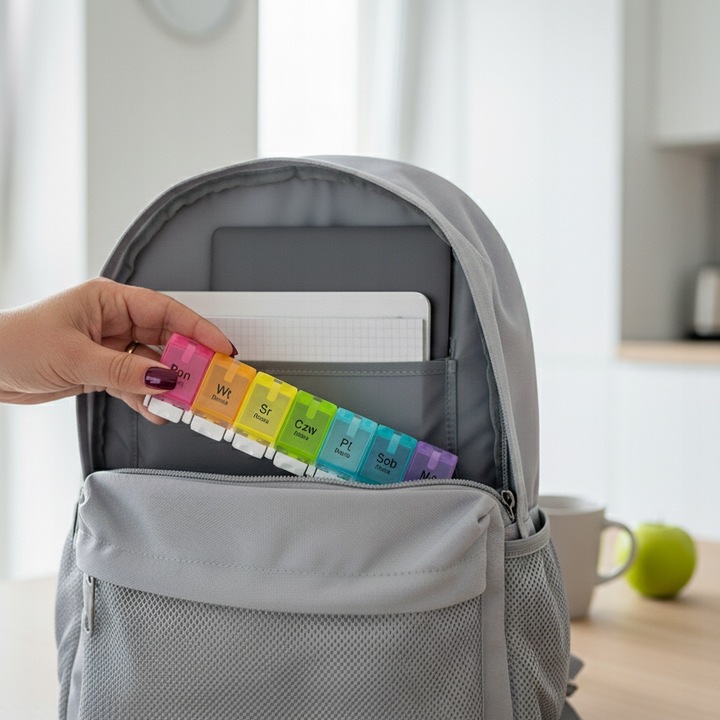 PUDEŁKO NA LEKI 14 POJEMNIKÓW KOLOROWE 7 DNI NAPISY PL