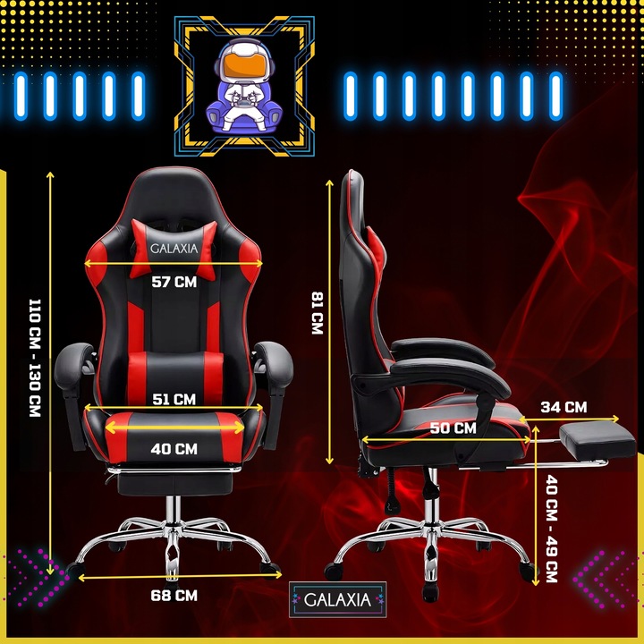 FOTEL GAMINGOWY BIUROWY Obrotowy Z Podnóżkiem Kubełkowy Krzesło Gamingowe