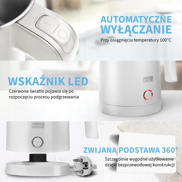 Czajnik elektryczny turystyczny mały 0,5L LEBENLANG stal nierdzewna