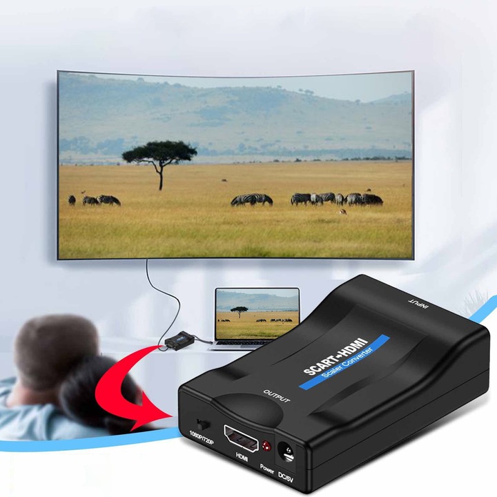 ADAPTER KONWERTER SCART DO HDMI PRZEJŚCIÓWKA SYGNALU EUROZŁĄCZE AV