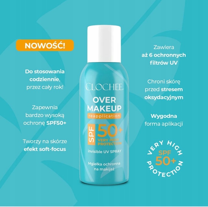Mgiełka spray do opalania Clochee 50 SPF na makijaż 75 ml