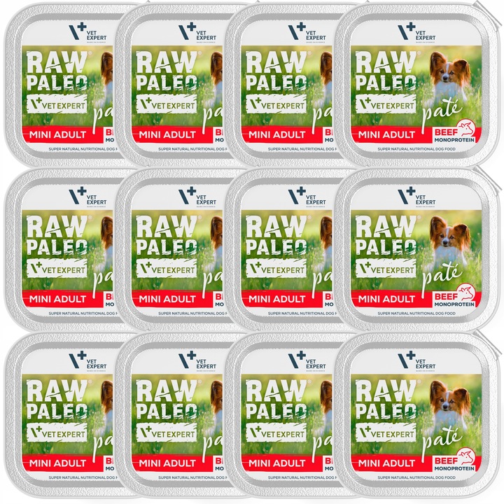 Mokra karma dla psów dorosłych małych ras wołowina Raw Paleo Pate 12x150g