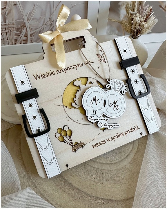 Kartka WALIZKA NA ŚLUB WESELE na pieniądze GRAWER prezent pamiątka