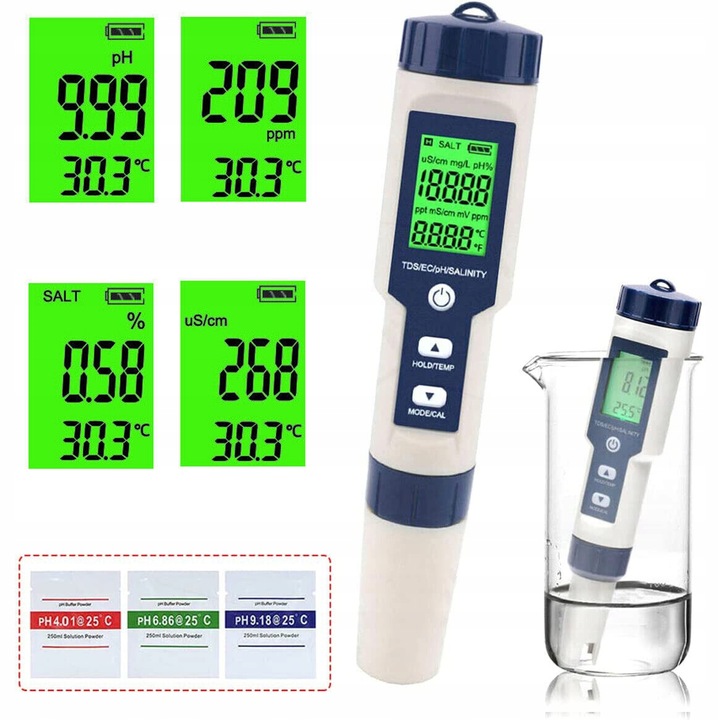 MIERNIK ELEKTRONICZNY TEMPERATURA TESTER PH/TDS/EC/SALINITY/ WODY TESTER