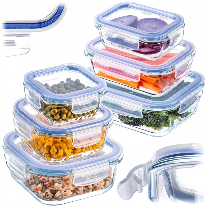 6x SZKLANE POJEMNIKI NA ŻYWNOŚĆ POJEMNIK LUNCHBOX DO LODÓWKI MIKROFALI