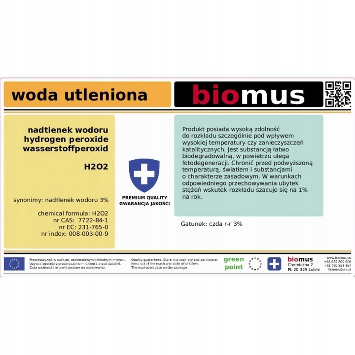 Woda utleniona CZDA 1 l Nadtlenek wodoru 3% H202 bez stabilizatorów