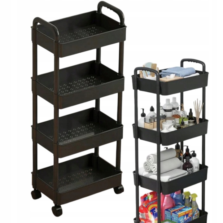 SZAFKA MOBILNA NA KÓŁKACH PÓŁKA REGAŁ 4 POZIOMY BLOKADA KÓŁEK