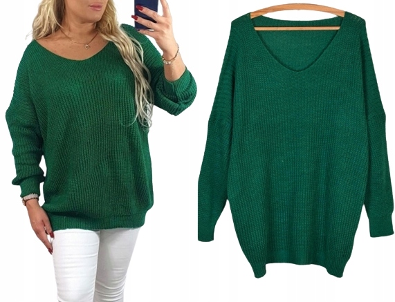 LUŹNY KLASYCZNY DUŻY KOBIECY SWETER OVERSIZE dekolt V kolory XL/XXL