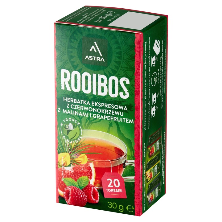 Herbata ziołowa w torebkach Astra Rooibos malina i grapefruit 20szt x20