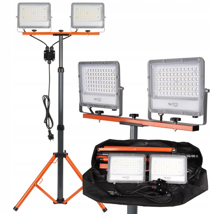 Halogen Naświetlacz LED 2x 50W PREMIUM + Statyw Budowlany + pokrowiec
