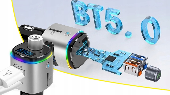 TRANSMITER BLUETOOTH FM SAMOCHODOWY SZYBKA ŁADOWARKA SAMOCHODOWA 2x
