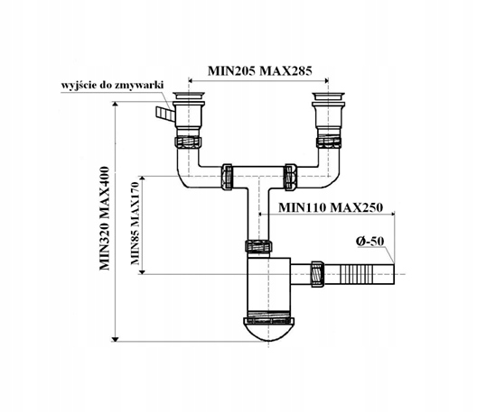 Syfon zlewozmywakowy dwukomorowy do zlewu METALOWE SITKO