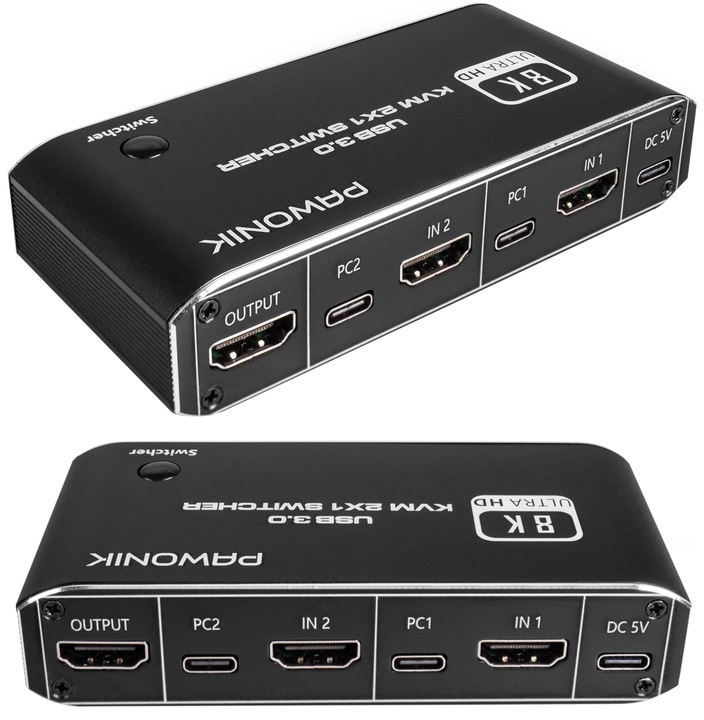 Przełącznik KVM HDMI 2.1 Konsola Switch 4K 120Hz 8K 2 4xUSB 3.0 2xPC 1Ekran