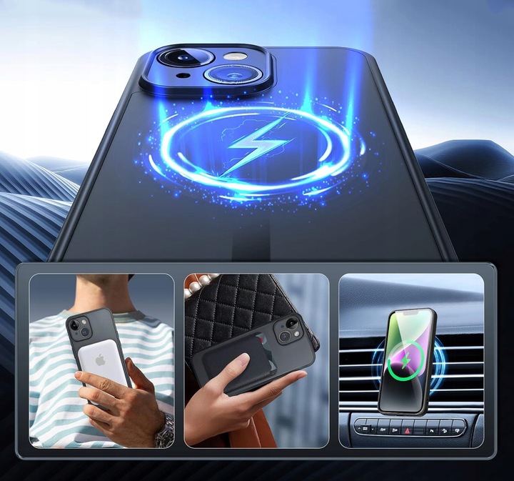 Etui WZMACNIANE 360° MATT CASE do MAGSAFE + Szkło 9H do Iphone 15
