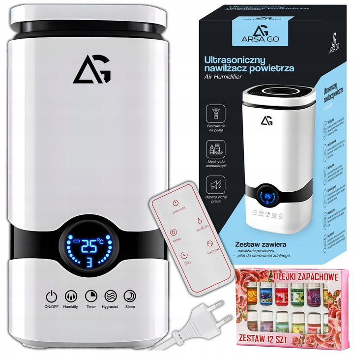 NAWILŻACZ POWIETRZA JONIZATOR AROMATERAPIA DYFUZOR TIMER PILOT I 12x OLEJKI