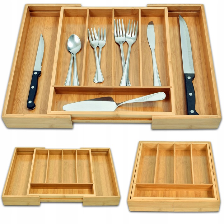 WKŁAD DO SZUFLADY NA SZTUĆCE BAMBUSOWY DREWNIANY ORGANIZER ROZSUWANY