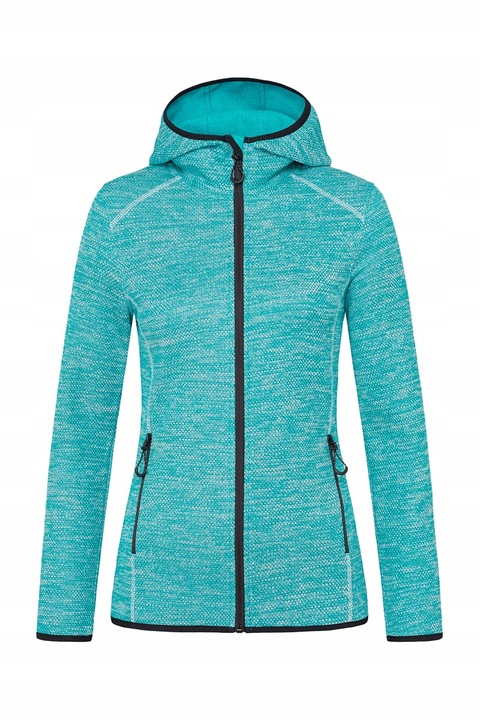 Rozpinany polar damski z kapturem kieszenie Recycled ekologiczny turkus XS