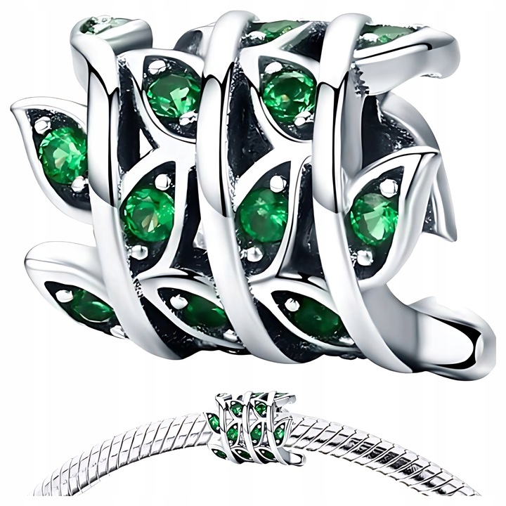 CHARMS ZIELONE LISTKI srebro 925 pnącze srebrne koralik zawieszka liście