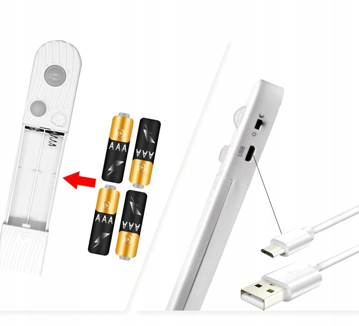 TAŚMA LED CZUJNIK RUCHU NA BATERIE + USB DO SZAFY MEBLI POD ŁÓŻKO