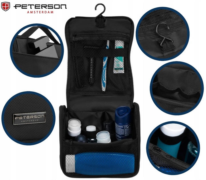 Kosmetyczka męska Peterson z haczykiem podróżna pojemna na kosmetyki