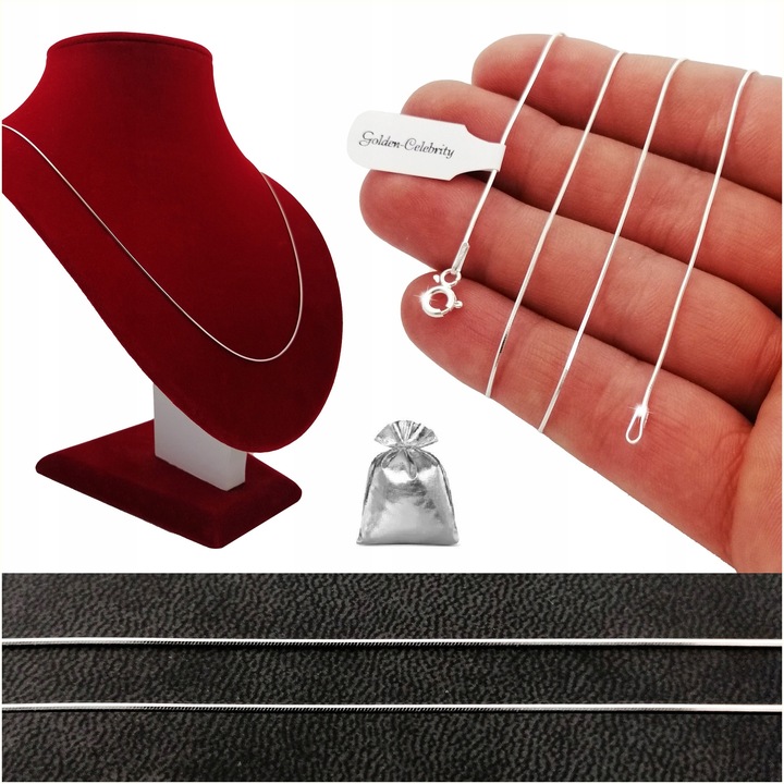 SREBRNY ŁAŃCUSZEK ŻMIJKA 925 LINKA NASZYJNIK LINKA / ŻYŁKA LŚNIĄCY WŁOSKI