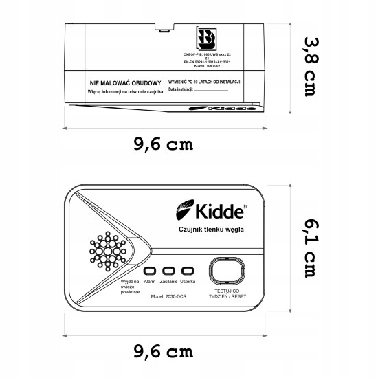 Czujnik detektor tlenek węgla (CO) Czad 2030-DCR Kidde