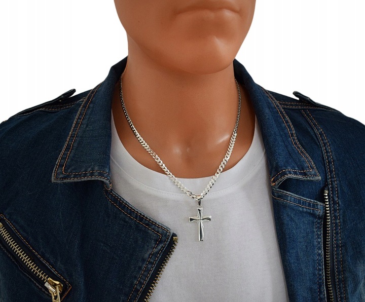 Łańcuszek Męski Srebrny Pancerka 5,00 mm z Krzyżykiem pr 925 Grawer Gratis