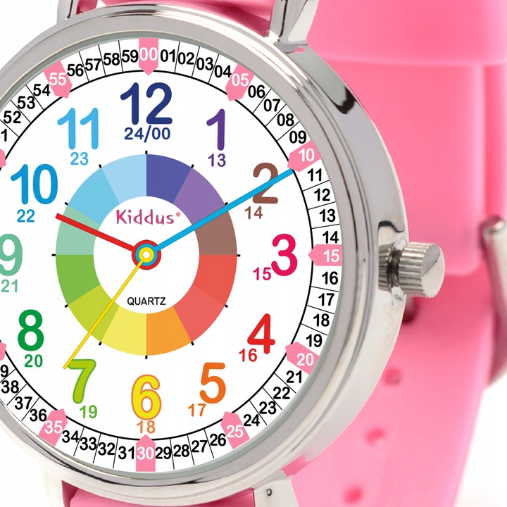 Zegarek dla dzieci, edukacyjny, różowy, analogowy, do nauki czasu