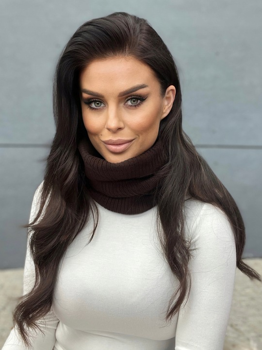 KOMPLET DAMSKI CZAPKA BEANIE KOMIN GOLF TUBA DUŻY ZESTAW BRĄZOWY